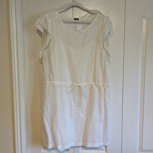 J. Crew White Linen/Cotton Blend Flutter Sleeve Tie-waist Dress | NWT | Sz XL